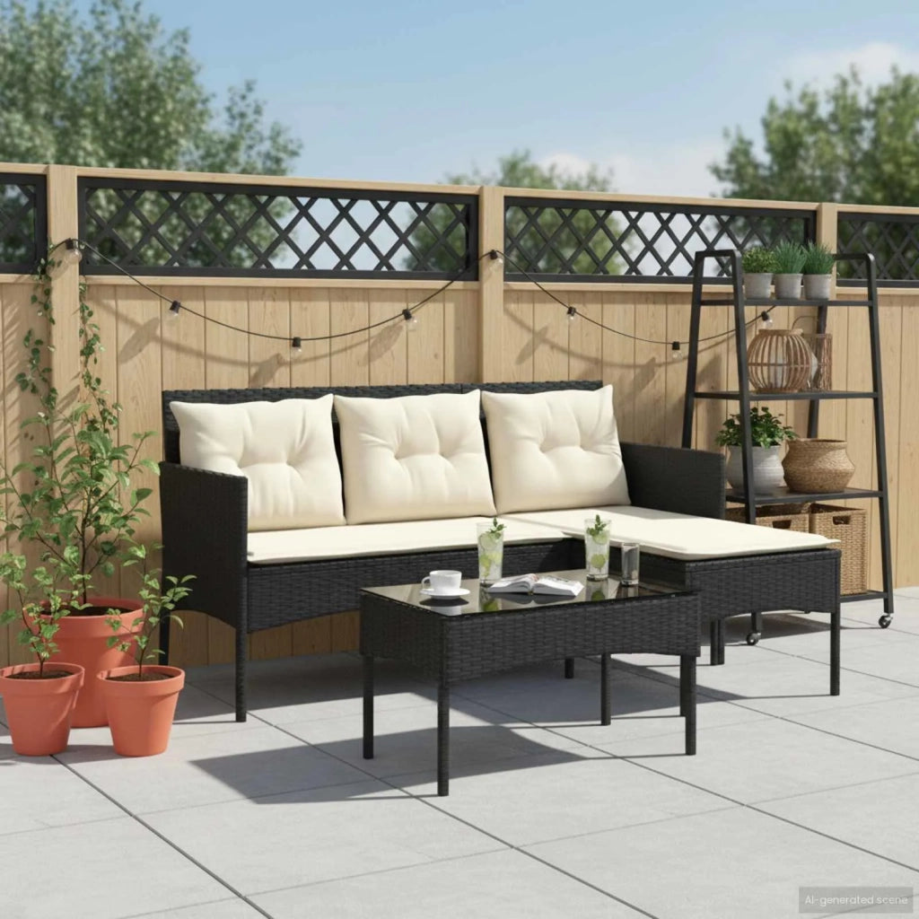 Set Divano da Giardino 2 pcs Nero e Crema polyrattan 4103803