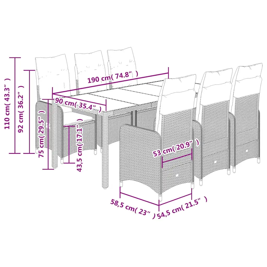 Set Bistrò da Giardino 7 pz con Cuscini in Polyrattan Grigio 3277037
