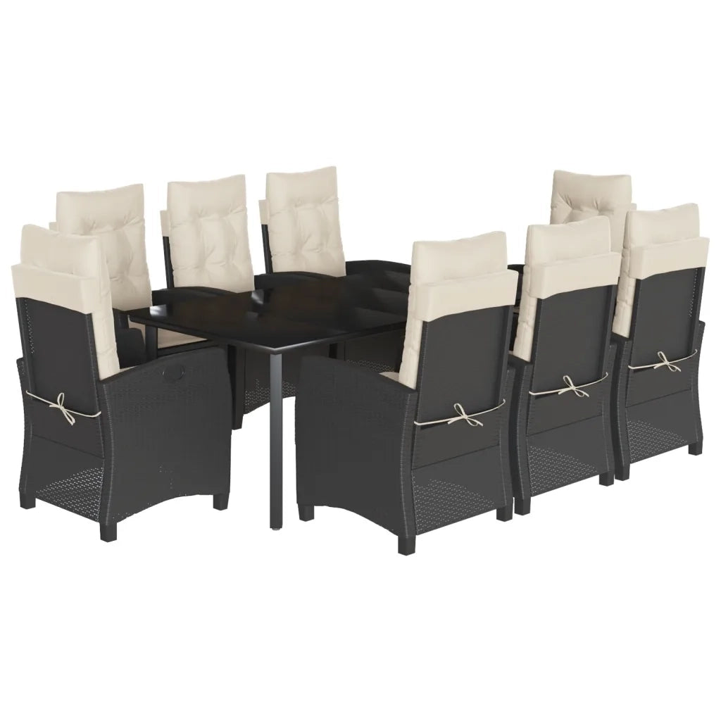 Set da Pranzo da Giardino 9 pz con Cuscini Nero in Polyrattan 3212740
