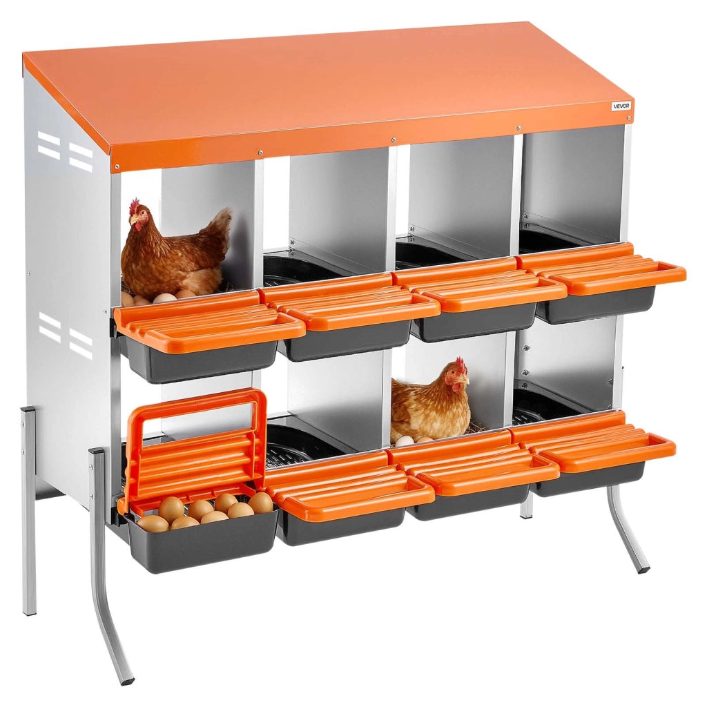 Nido per galline ovaiole a 8 scomparti CNB-08-Leg in acciaio zincato con gambe e cassetto raccolta uova 1060x525x990 mm