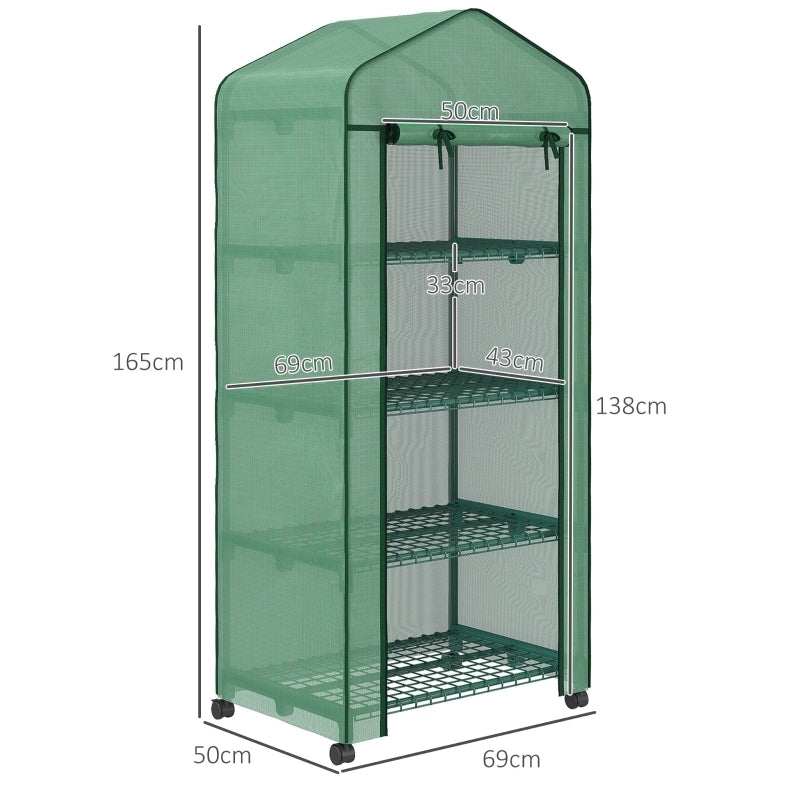 Mini serra da giardino con 4 ripiani, 69 x 50 x 165 cm, verde