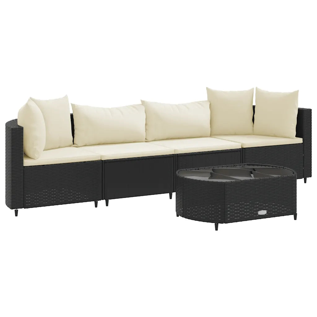 Set Divani da Giardino 5 pz con Cuscini in Polyrattan Nero