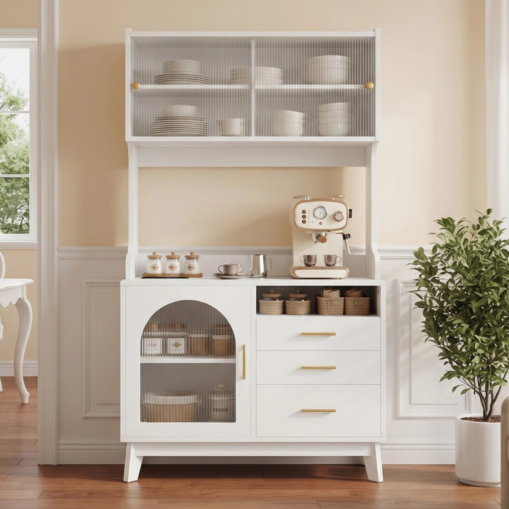 Credenza alta con ampio spazio contenitore e prese USB A e USB C per cucina e sala da pranzo 100.5×40×178 cm