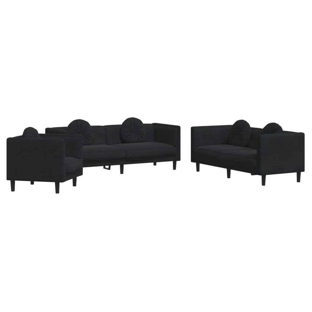 Set di Divani 3 pz con Cuscini Nero in Velluto 3209252