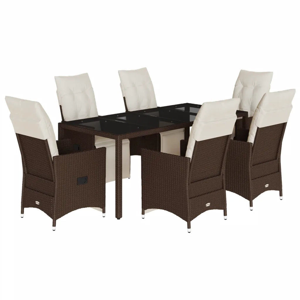 Set Bistrò da Giardino 7 pz con Cuscini in Polyrattan Marrone 3276919