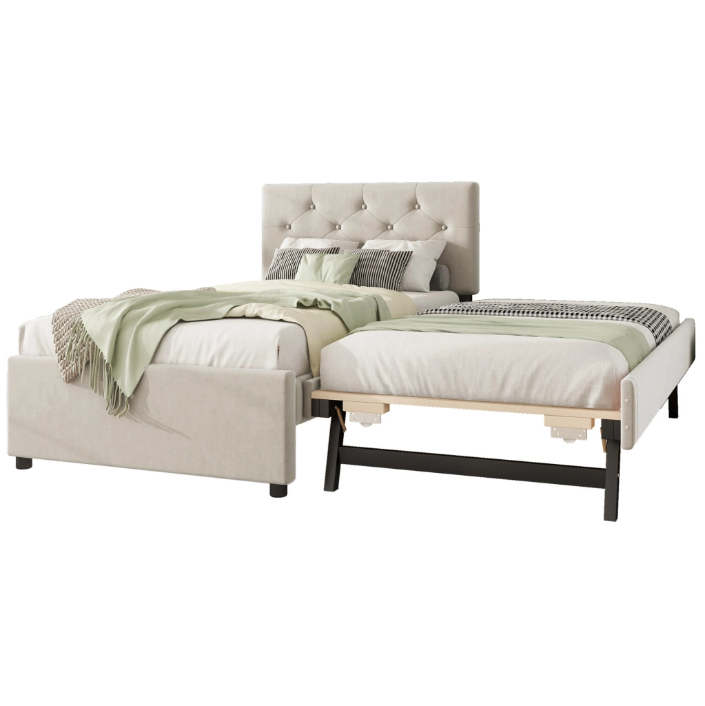 Letto imbottito 90x200 cm con letto estraibile beige