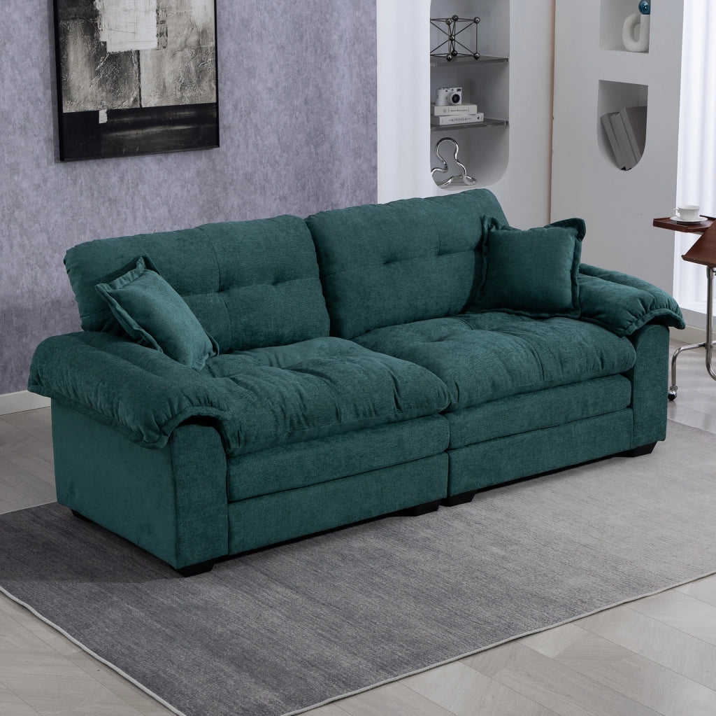 Set divani in chenille 2 pezzi: poltrona singola e divano a 2 posti con imbottitura a doppio strato e cuscini decorativi