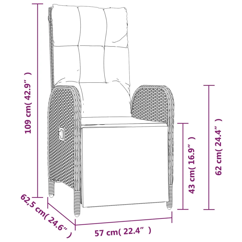 Set da Pranzo da Giardino 5 pz Nero con Cuscini in Polyrattan 3185075