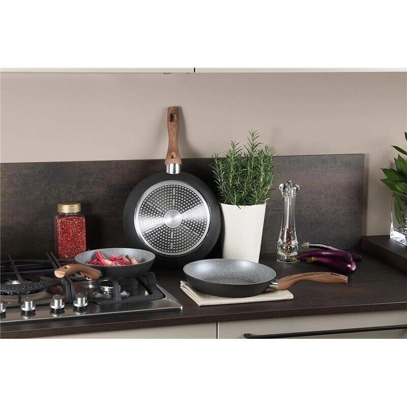 TOGNANA GREAT STONE BATTERIA DI PENTOLE E PADELLE SET CON - 2 PADELLE- 3 CASSERUOLE - 3 COPERCHI TRASPARENTI 8 PZ IN ALLUMIIO