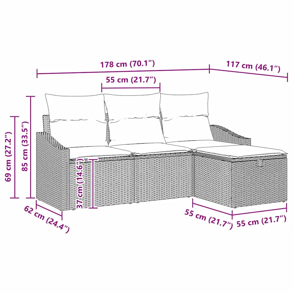 Set di divani con cuscino 4 pcs Grigio polyrattan 3359248