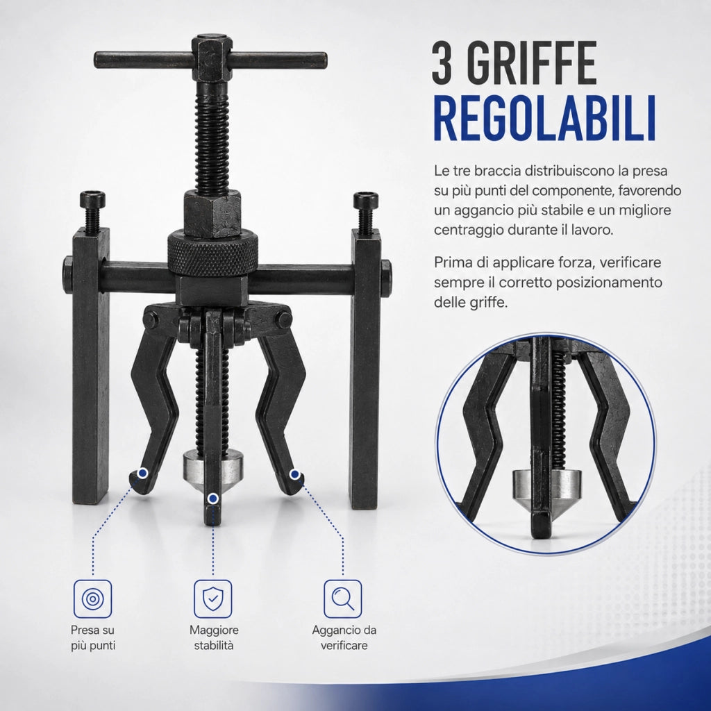Estrattore Cuscinetti Interni 3 Griffe 1/2"-2" Cr-V 135x200 mm