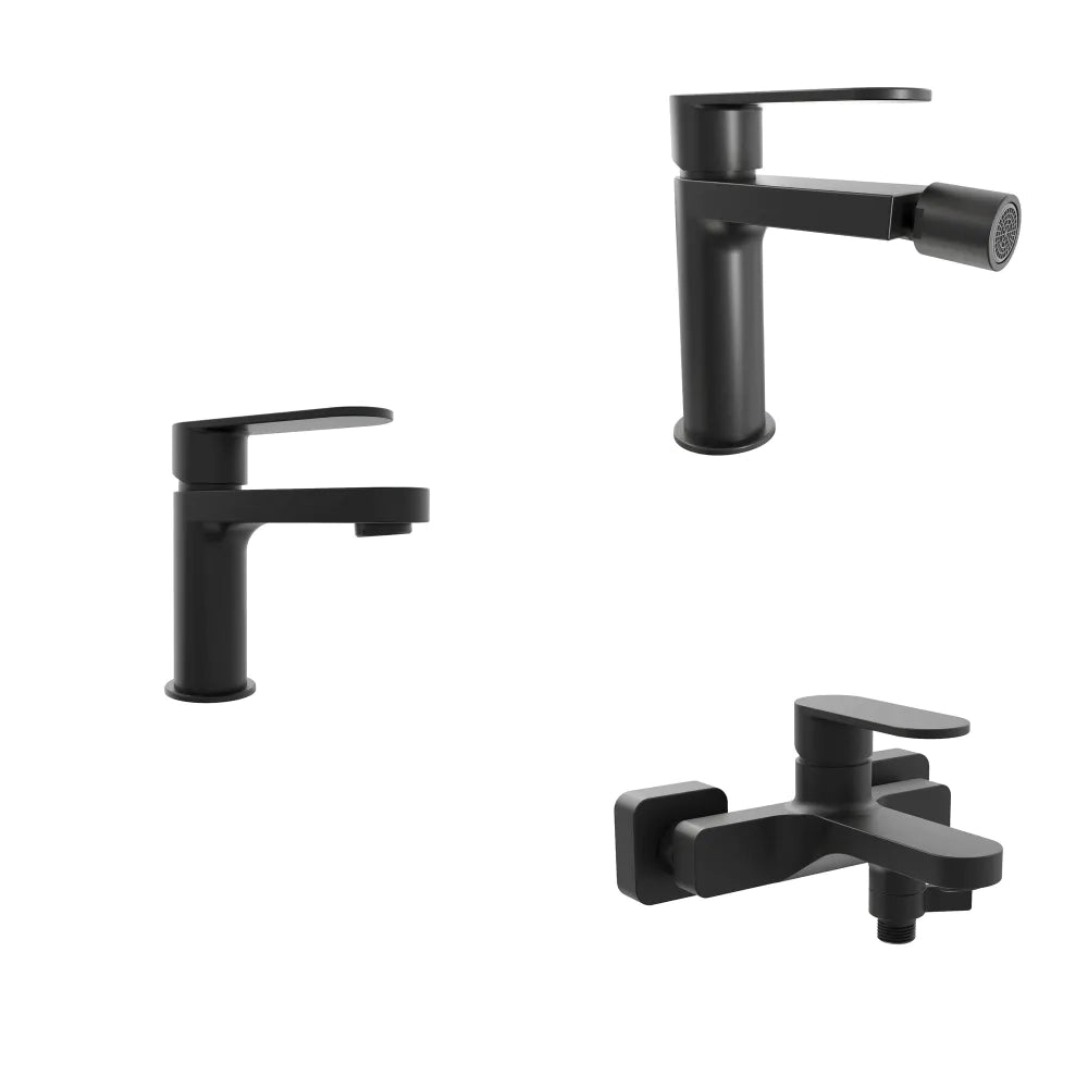 Set miscelatori lavabo 13cm bidet miscelatore esterno vasca nero opaco | Margot