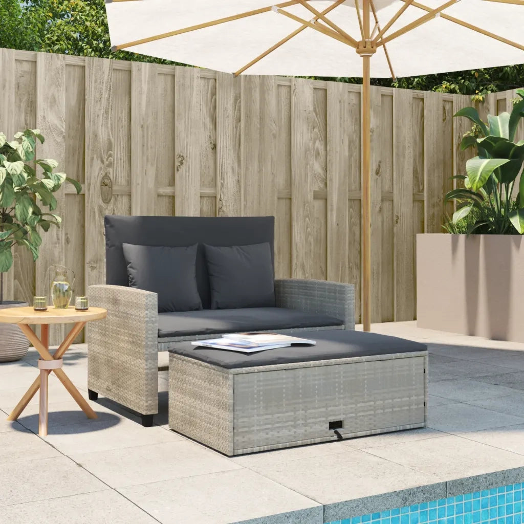 Divano da Giardino con Cuscini 2 Posti-Sofa da giardino Grigio Chiaro Polyrattan 652000