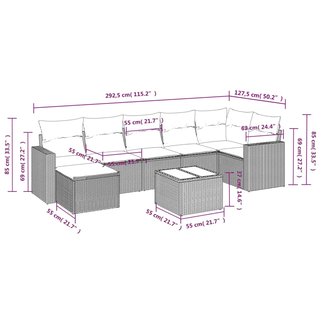 Set Divani da Giardino con Cuscini 8 pz Nero in Polyrattan