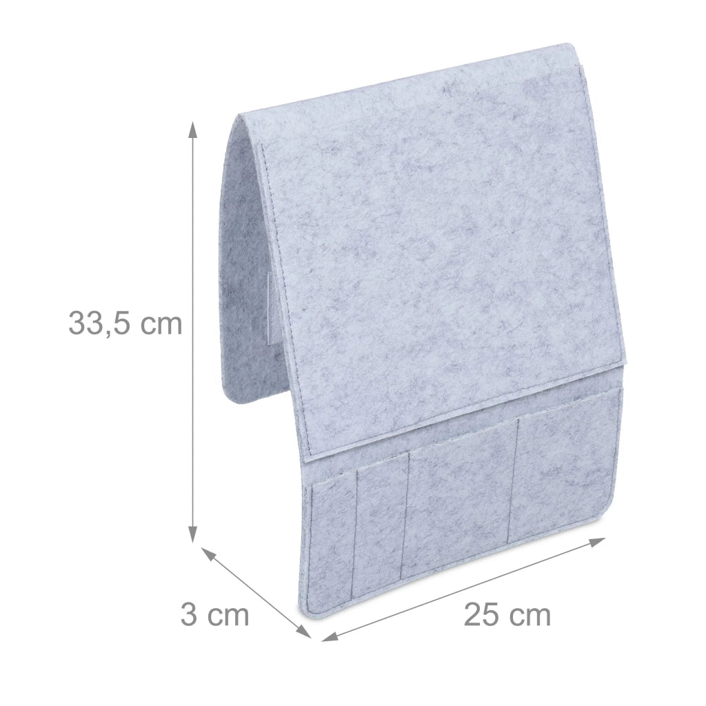 Set di 2 tasche da letto a sospensione per riporre libri e telecomandi, 30 x 20 x 5 cm, in feltro grigio 13_0014117