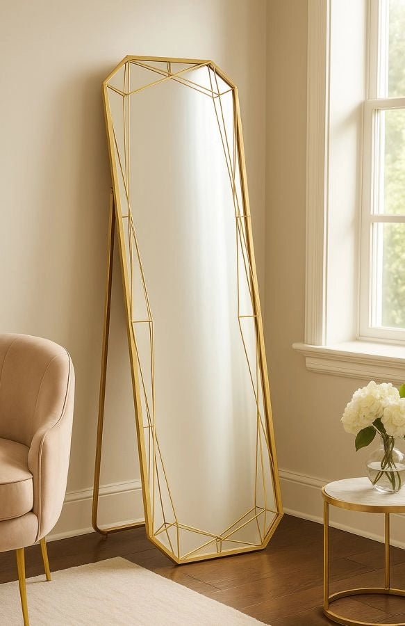 Specchio da Terra Gold 46x2x153 cm in Ferro e MDF e Specchio Oro