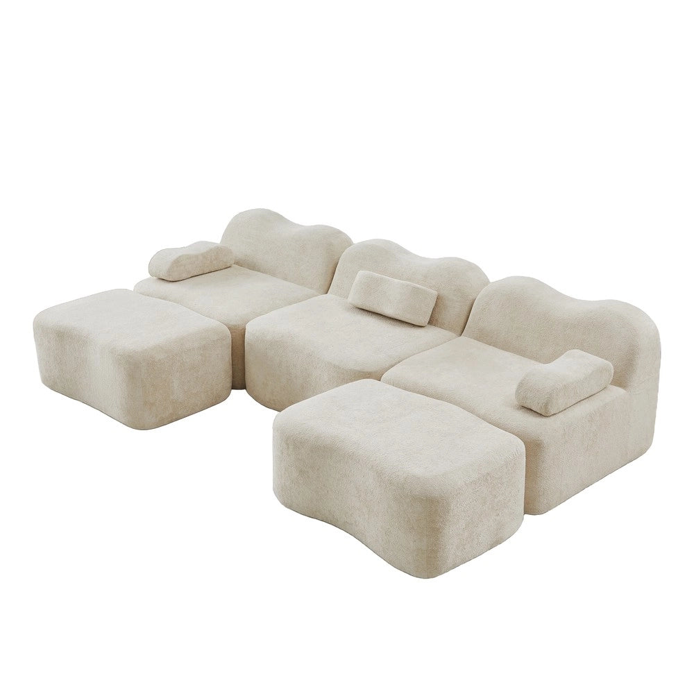 Divano Modulare 3 Posti U con Ottomans e Cuscini Braccioli ¨C Xylo ¨C Beige, Tessuto