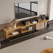 Mobile TV con ripiani in MDF e truciolare, gambe in ferro e design marmo