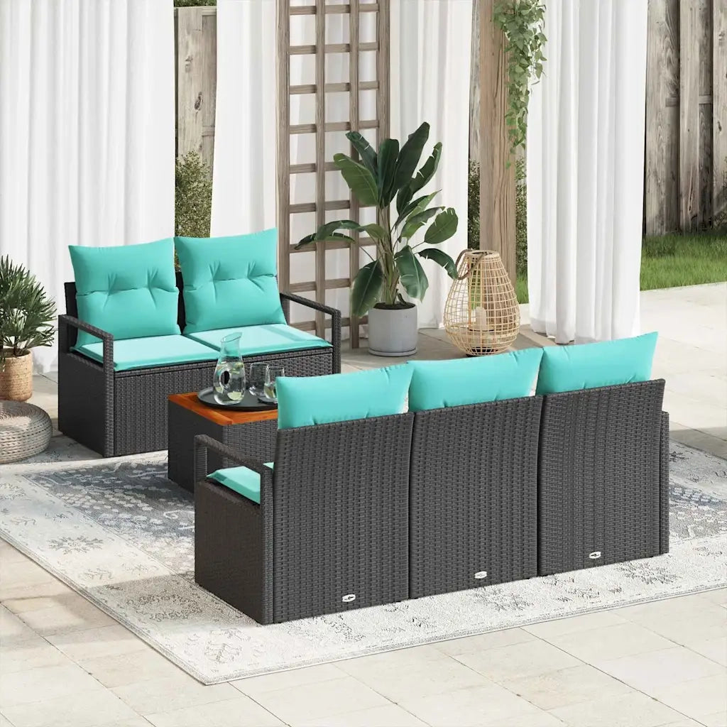 Set Divano da Giardino con cuscino 6 pcs Nero polyrattan 3347648