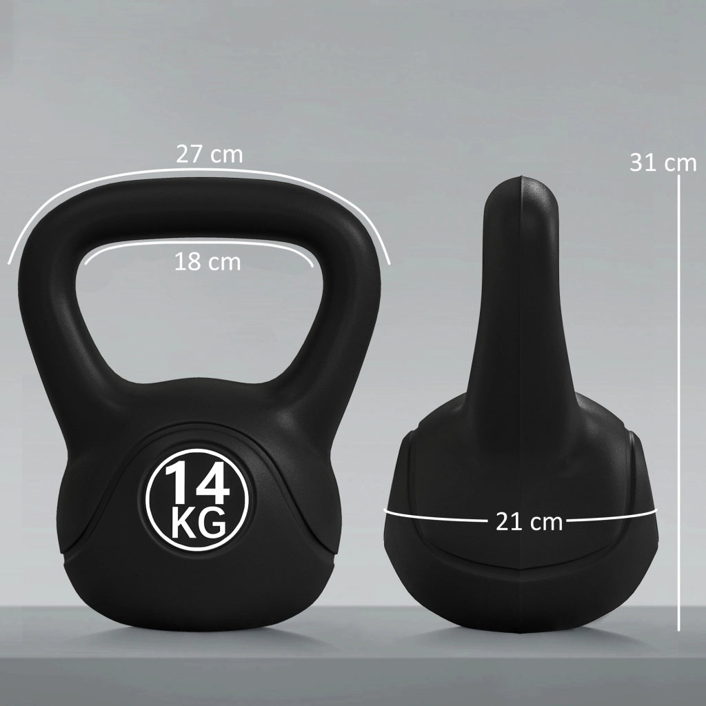 Kettlebell 14kg con Base Piatta e Impugnatura in Plastica e Sabbia Nero