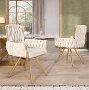 Sedia da pranzo girevole 360° in velluto beige; set 2 pezzi