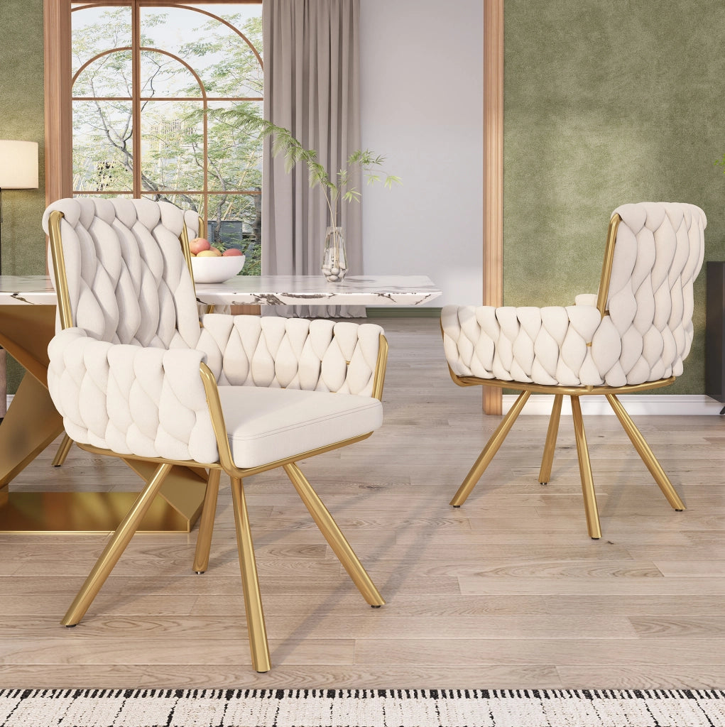 Sedia da pranzo girevole 360° in velluto beige; set 2 pezzi