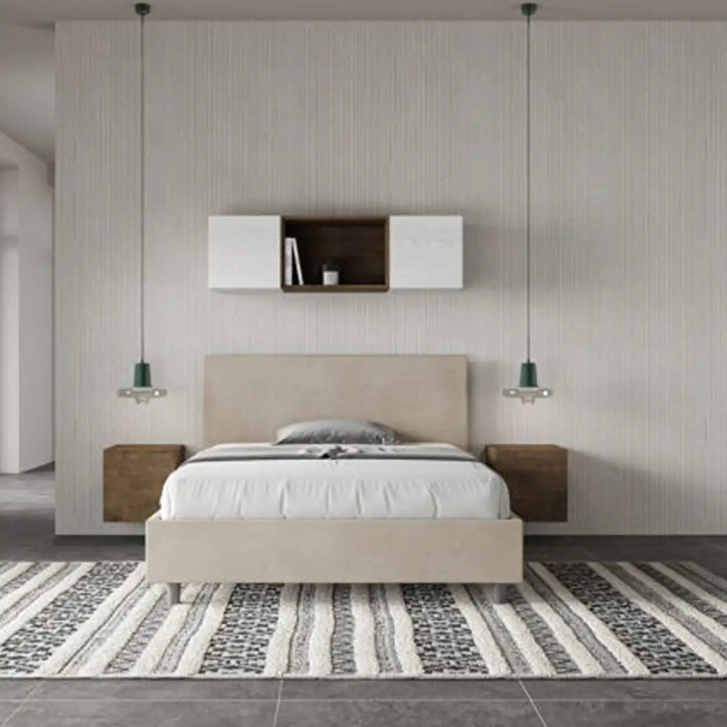 Letto matrimoniale francese senza rete imbottito 140x200 microfibra sabbia Adele