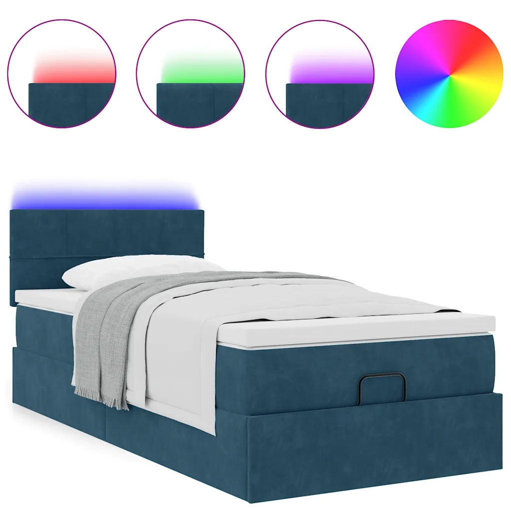 Pouf Letto con Materasso e LED Blu Scuro 80x200cm in Velluto