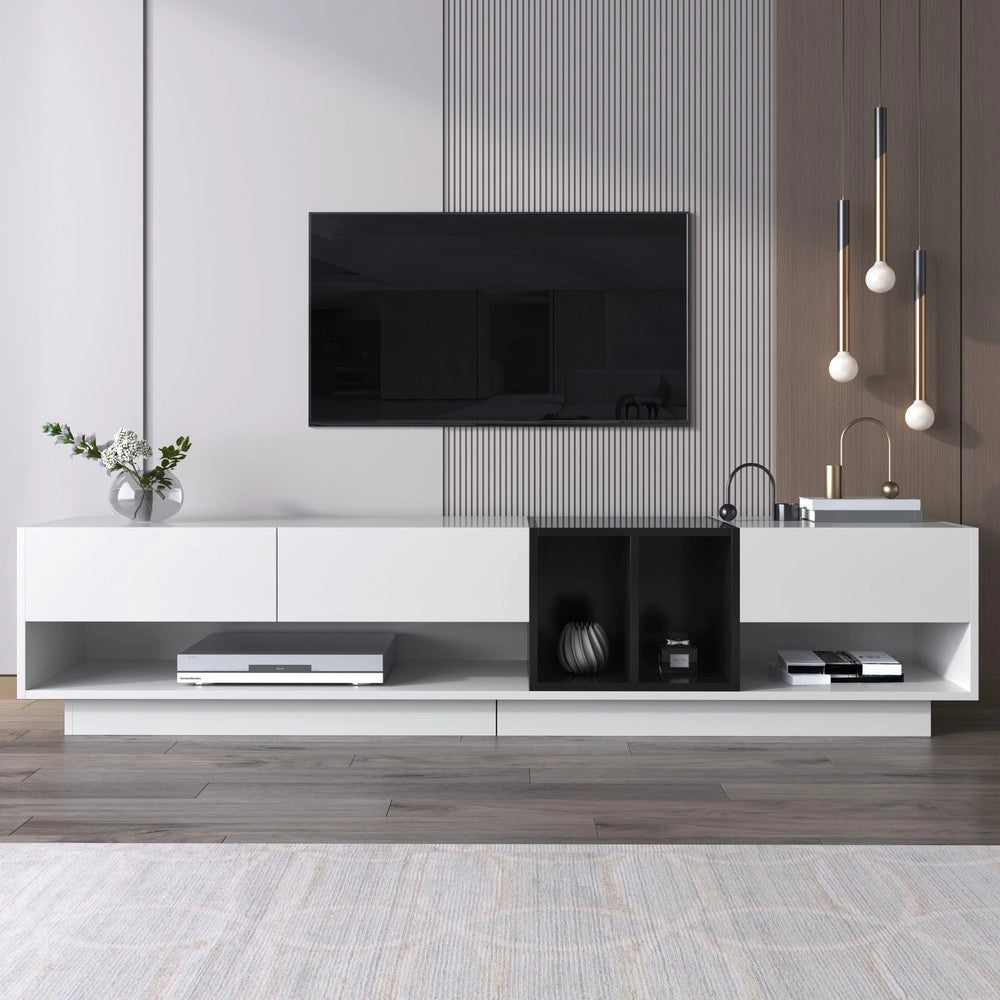 Mobile TV Lowboard ¨C Xylo ¨C Bianco Lucido e Nero, Cassetti, Ante