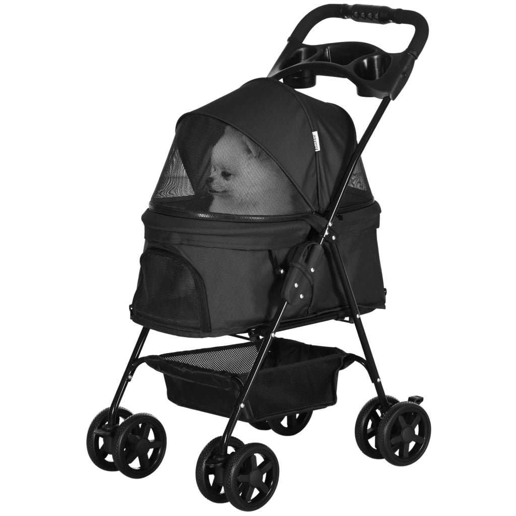 Carrello per Cani Pieghevole con Cassetti e Ruote - Minimal - Nero 67x45x96 cm