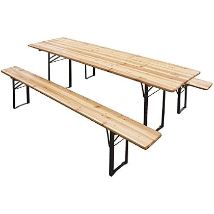 VERDELOOK Set birreria, 2 panche e Tavolo in Legno Naturale, 80x200 cm