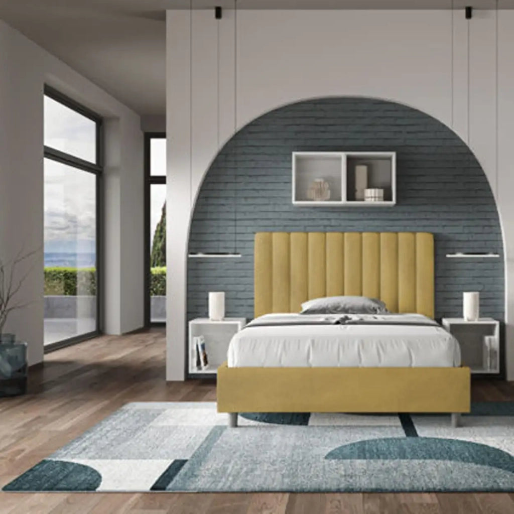 Letto una piazza e mezza senza rete imbottito 120x190 microfibra ocra Agueda