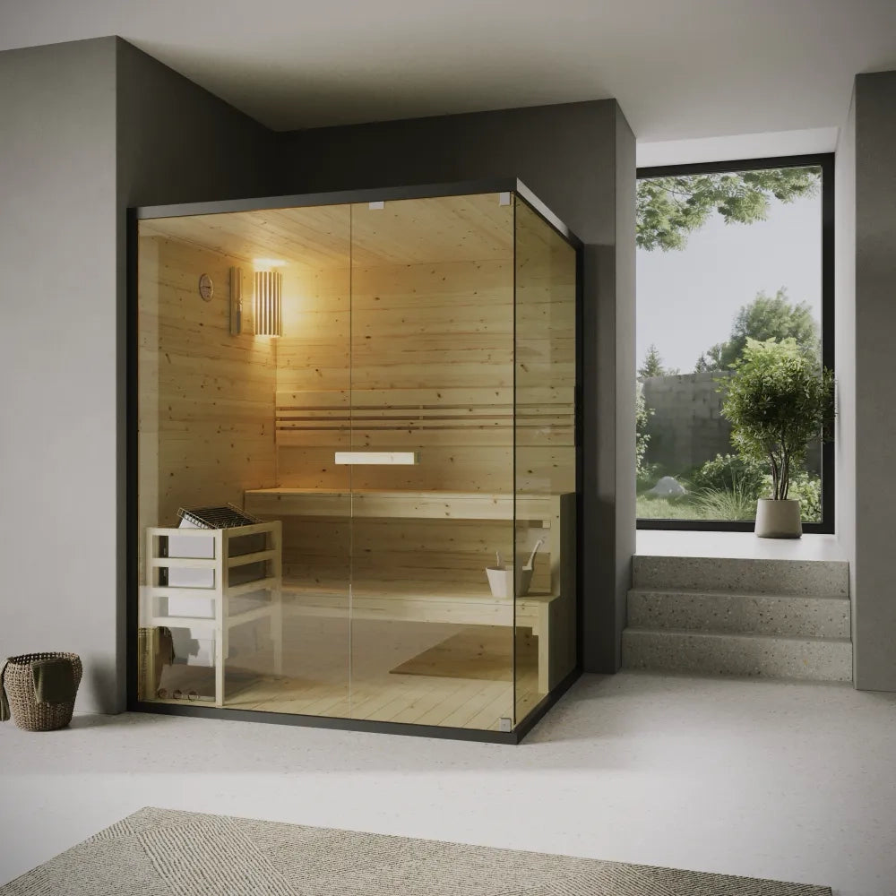 Sauna finlandese da interno 2-3 persone 150x120cm h190 in legno di abete | Kivi