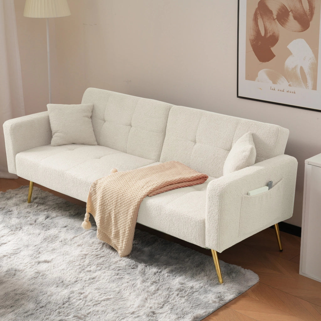 DIVANO LETTO Reclinabile 175x64x72 cm Sherpa Bianco