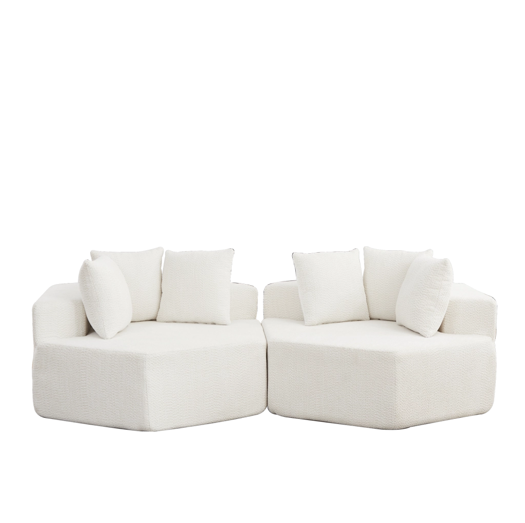 Poltrona singola esagonale in tessuto chenille con design modulare e tre cuscini