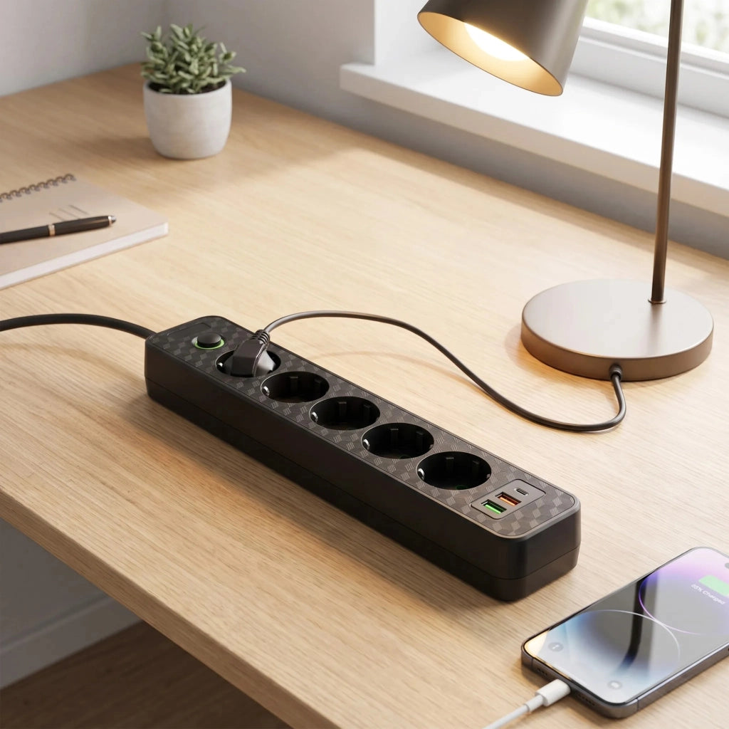 Multipresa Con Prolunga, 5 Prese + 2x Usb-a + Usb-c Rea Jnh022-5a Black