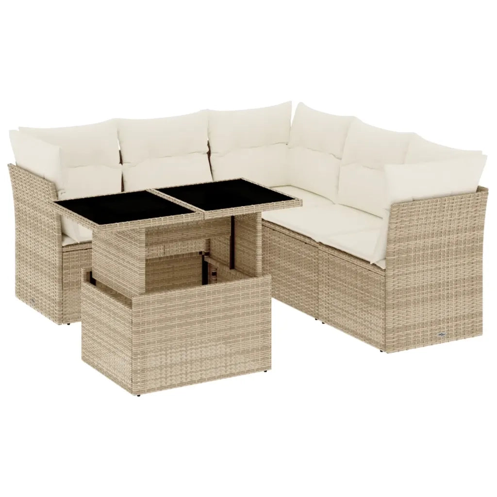 Set Divano da Giardino 6 pz con Cuscini Beige in Polyrattan 3266578