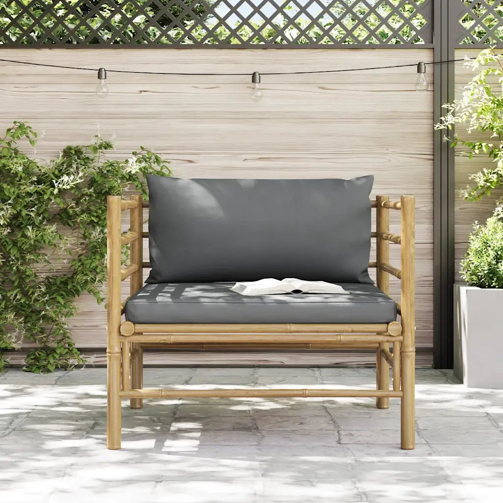Divano da Giardino con Cuscini Grigio Scuro in Bambù