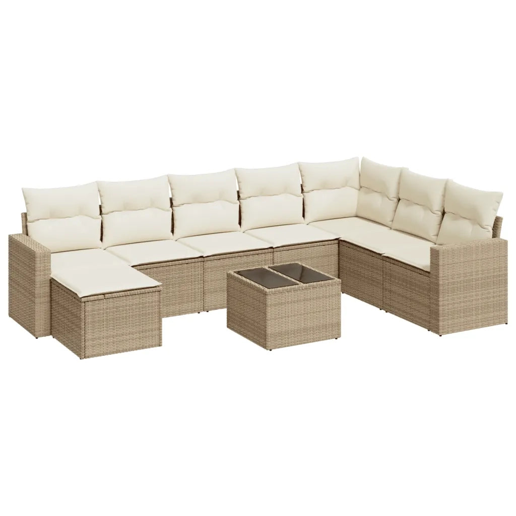 Set Divano da Giardino 9 pz con Cuscini Beige in Polyrattan 3219358