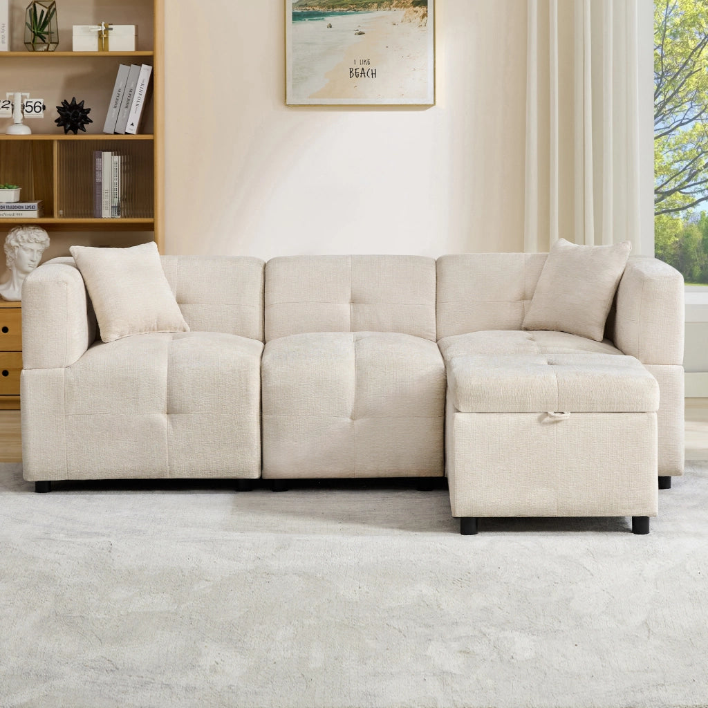 Divano Angolare 3 Posti con Contenitore, Poggiapiedi e Cuscini ¨C Xylo ¨C Sofa L