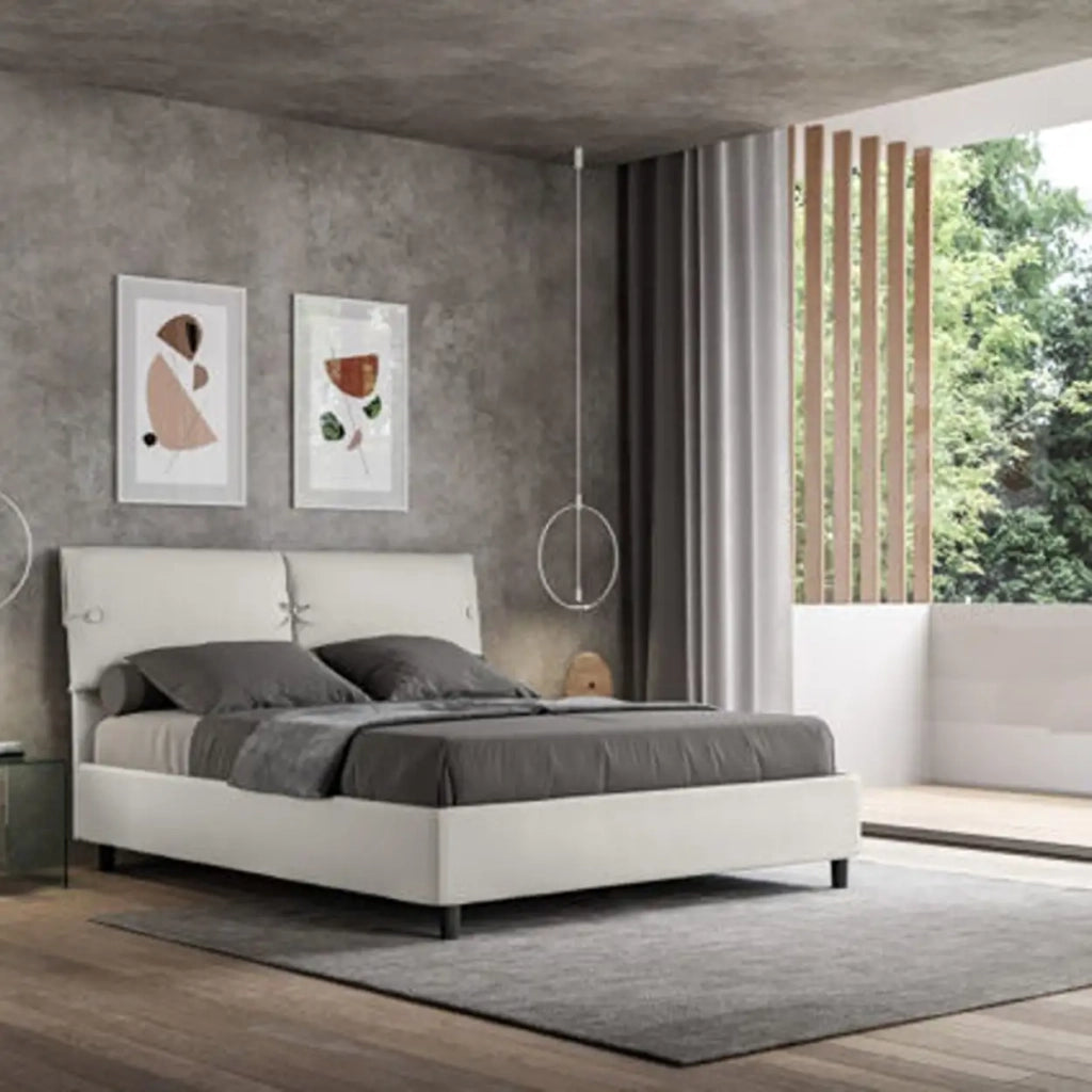 Letto matrimoniale con rete imbottito 160x190 similpelle bianco Sleeper