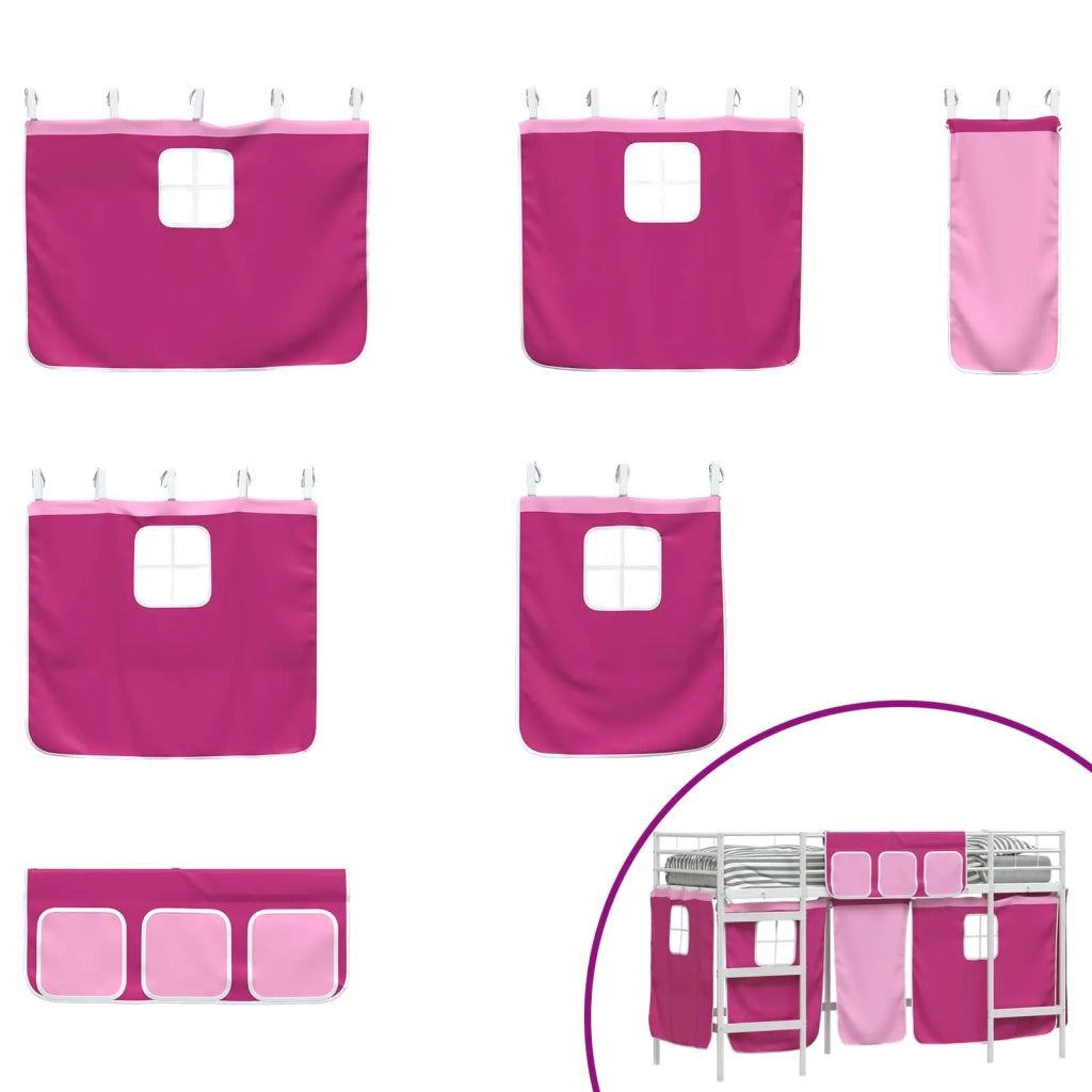 Letto a castello per bambini con tende Bianco e Rosa 42020826