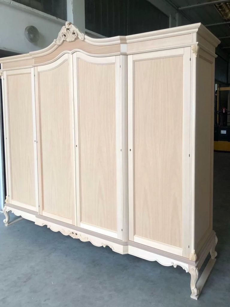 Armadio 4 porte classico barocco legno grezzo 225x73x230 - Mobili 2G