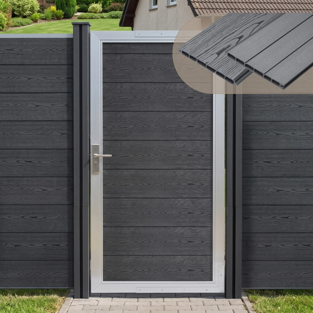Cancello da Giardino Pedonale Segovia 90x180 cm Porta per Recinzione con Serratura - Grigio NEU.HOLZ