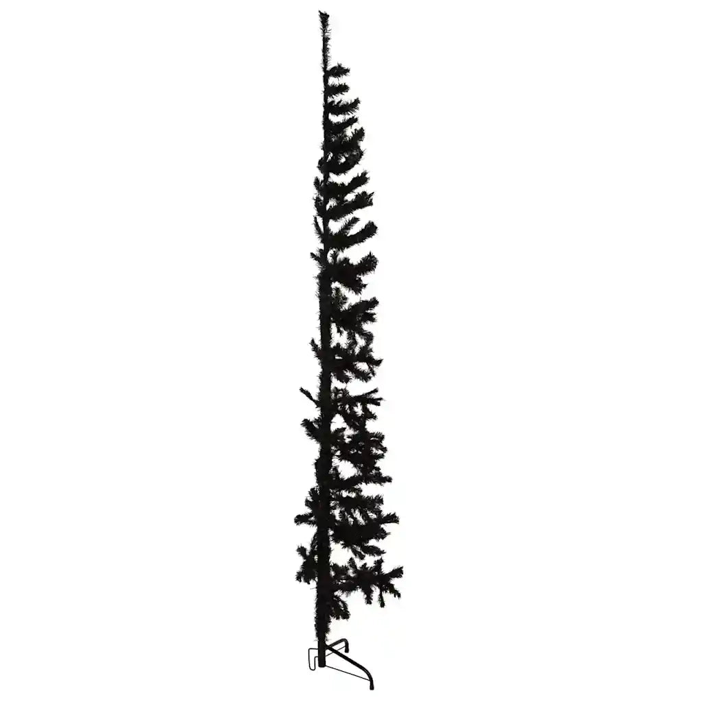 Albero Natale Artificiale Sottile a Met¨¤ e Supporto-Albero Natalizio Nero 240 cm