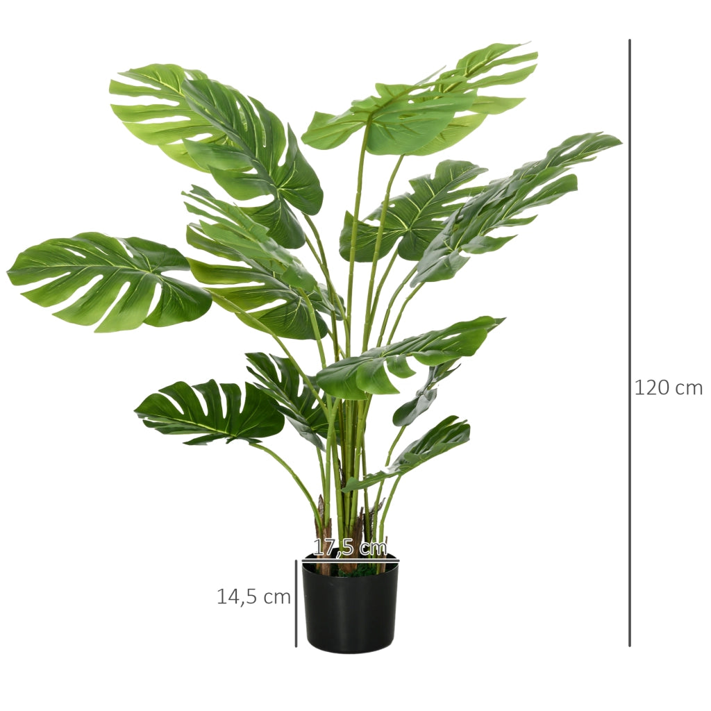 Pianta artificiale monstera 120 cm con vaso nero e muschio artificiale in plastica verde per interni ed esterni