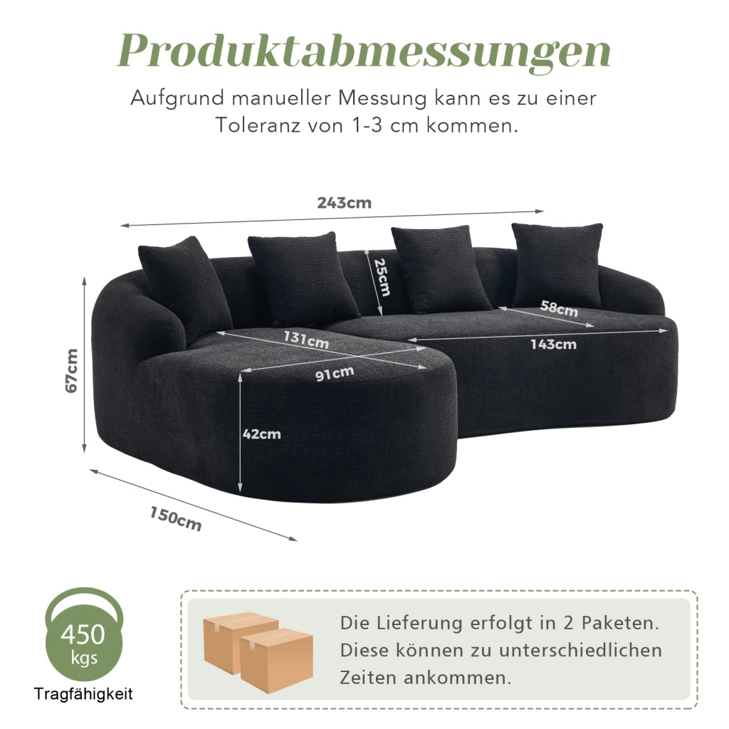 Divano modulare angolare 3 posti con chaise longue sinistra in chenille nero