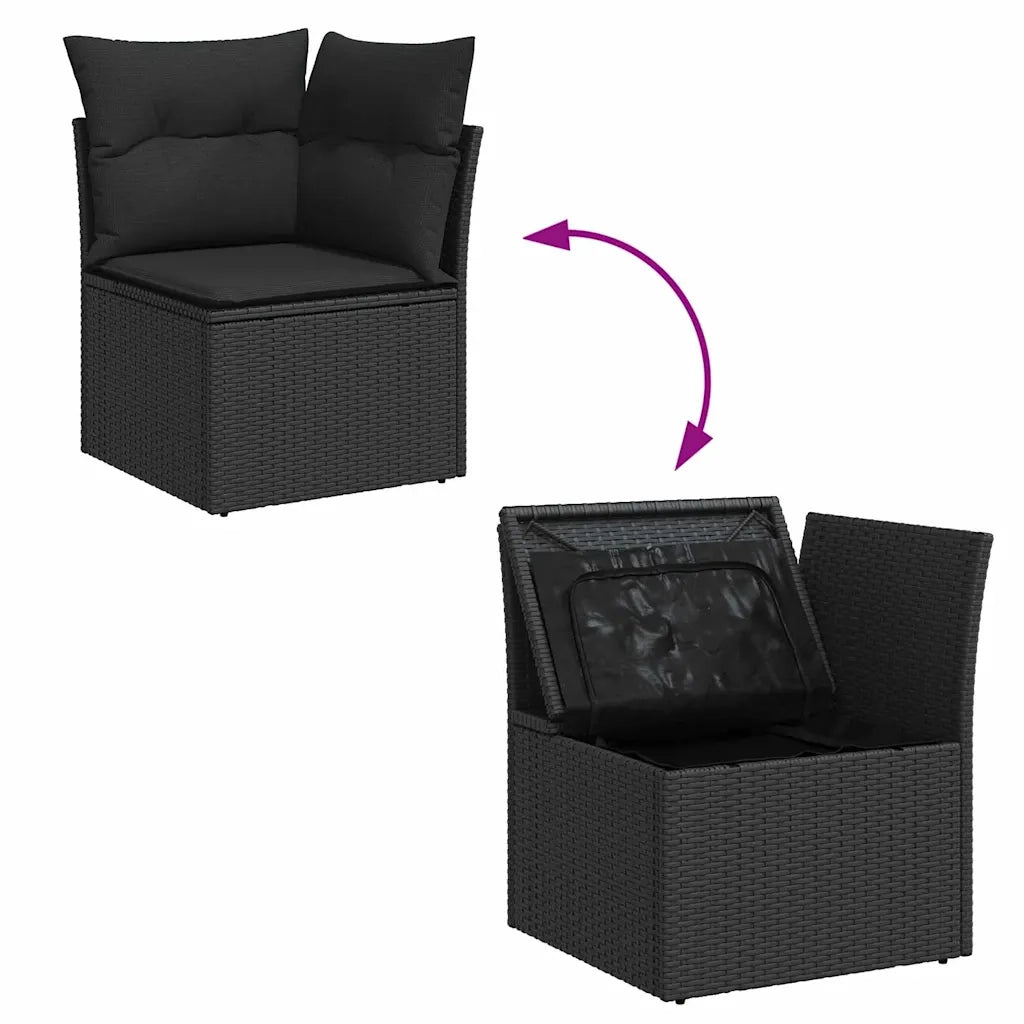 Set Divano da Giardino con archiviazione 8 pcs Nero polyrattan 3356595