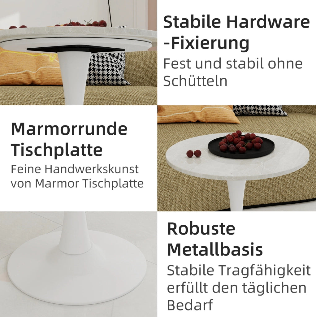 TAVOLO BASSO Rotondo 70 cm Bianco in marmo artificiale