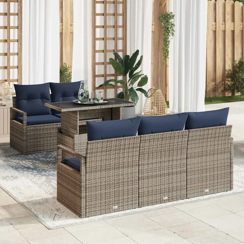 Set Divano da Giardino con cuscino 6 pcs Grigio polyrattan 3348741